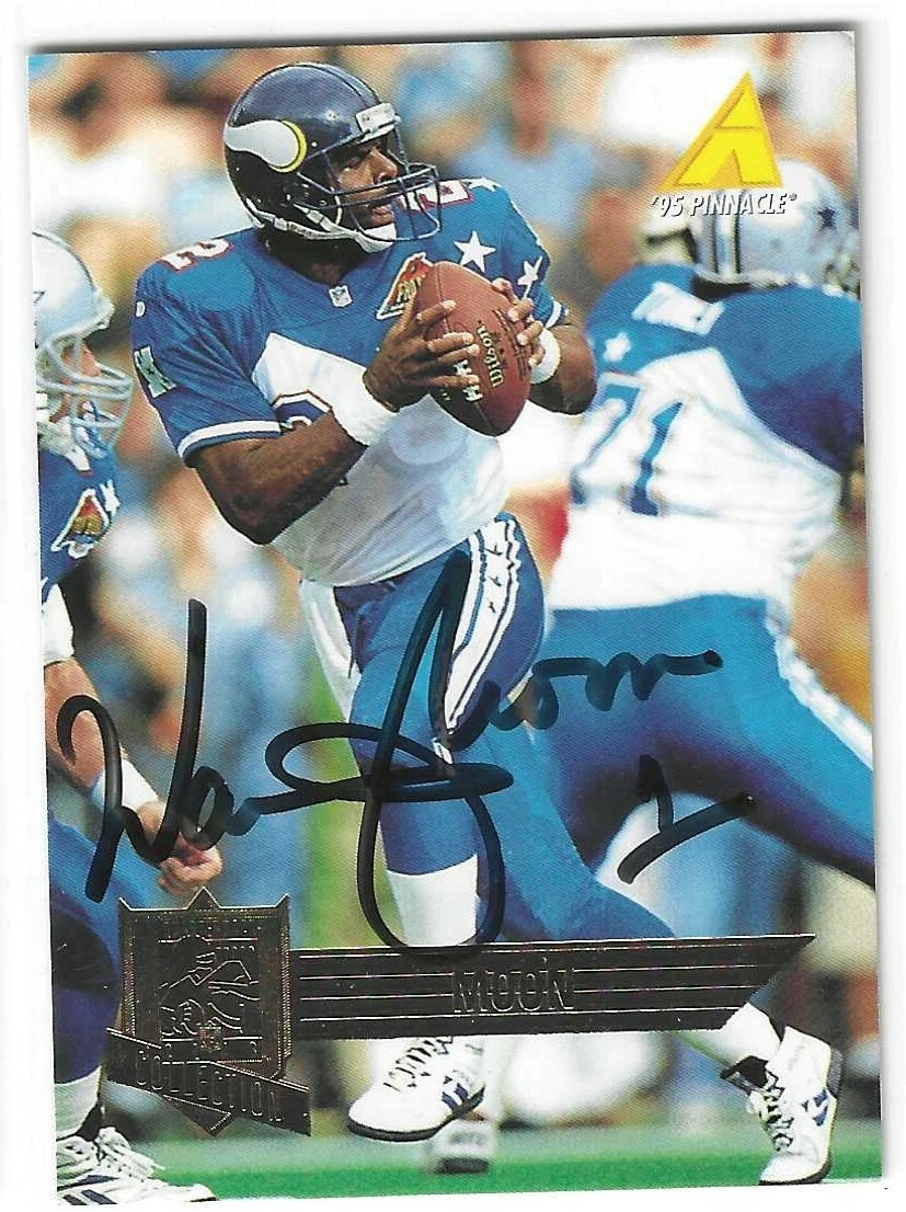 WARREN MOON SIGNED 1995 PINNACLE CARD #172 MINNESOTA VIKINGS COLLECTIBLE MEMORABILIA