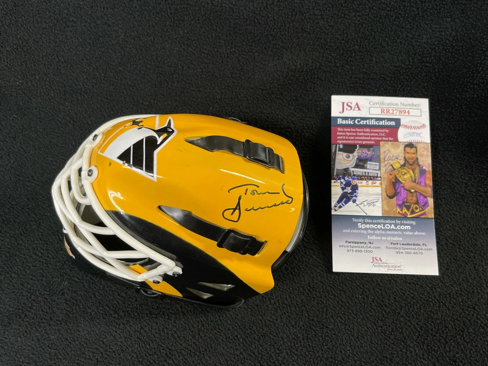 Tom Barrasso Signed Pittsburgh Penguins Mini Goalie Mask JSA COA
