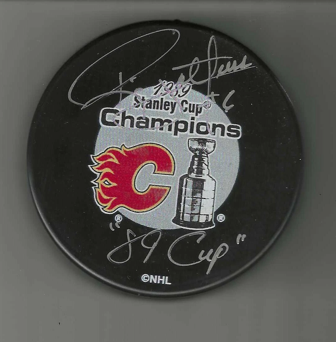 Ric Nattress Signed Calgary Flames 1989 Stanley Cup Champions Puck
