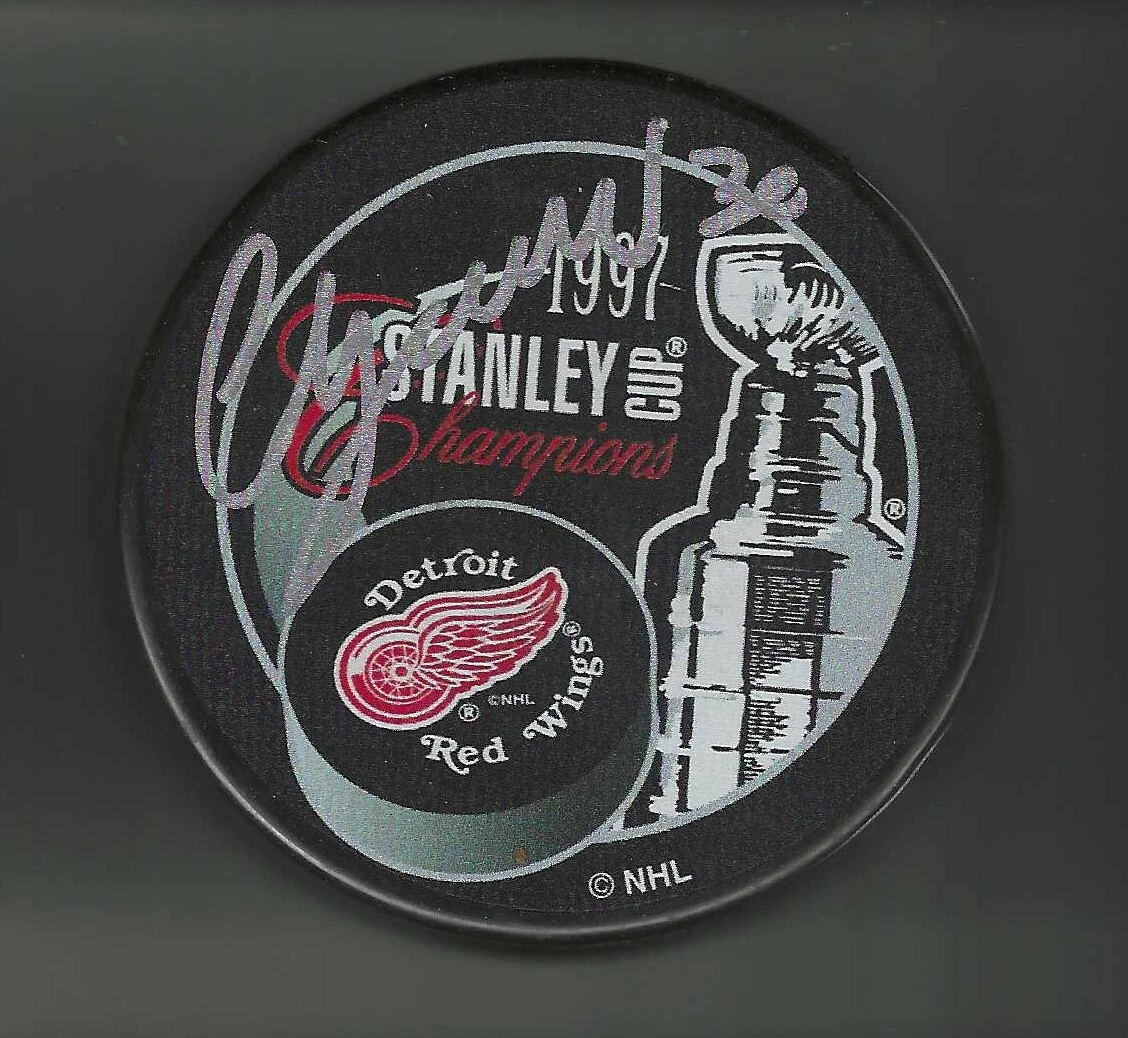 Chris Osgood Signed Detroit Red Wings 1997 Stanley Cup Champions Puck
