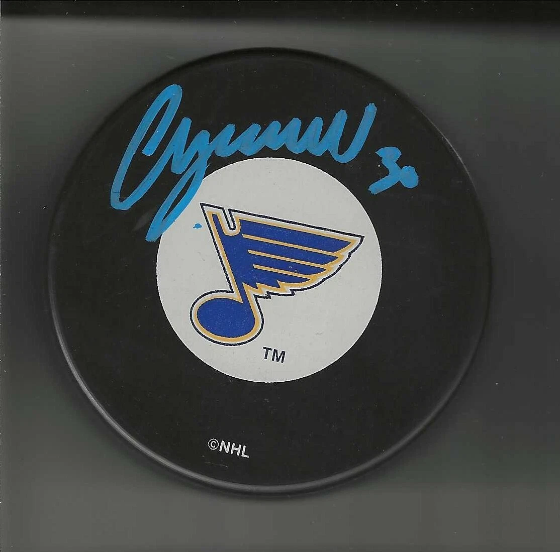 Chris Osgood Signed St Louis Blues Large Logo Puck Signed In Blue
