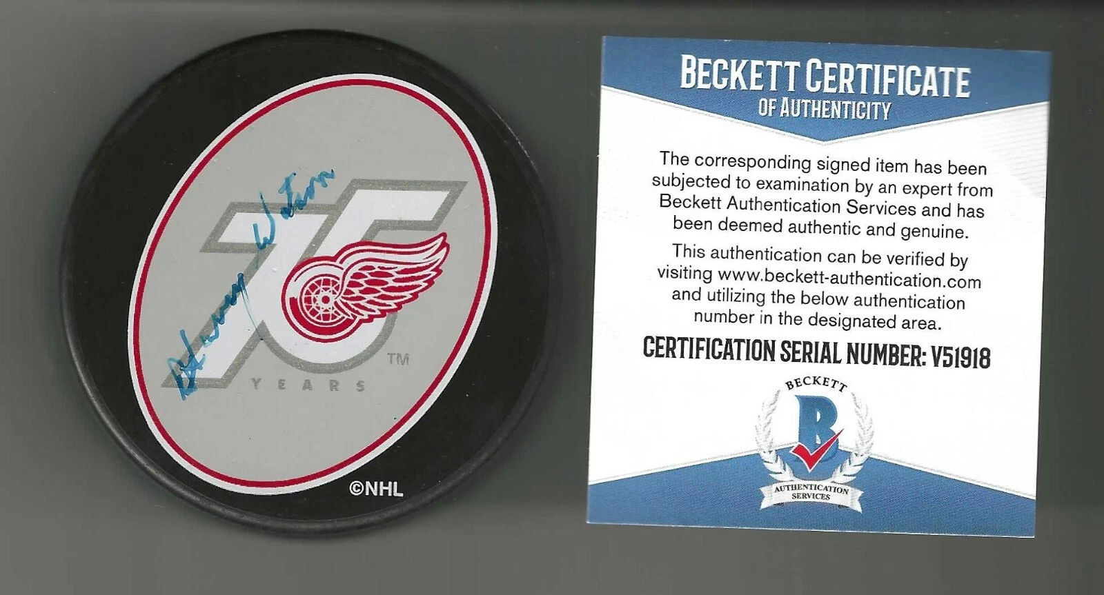 Harry Watson Signed Detroit Red Wings 75th Anniversary Puck Beckett COA
