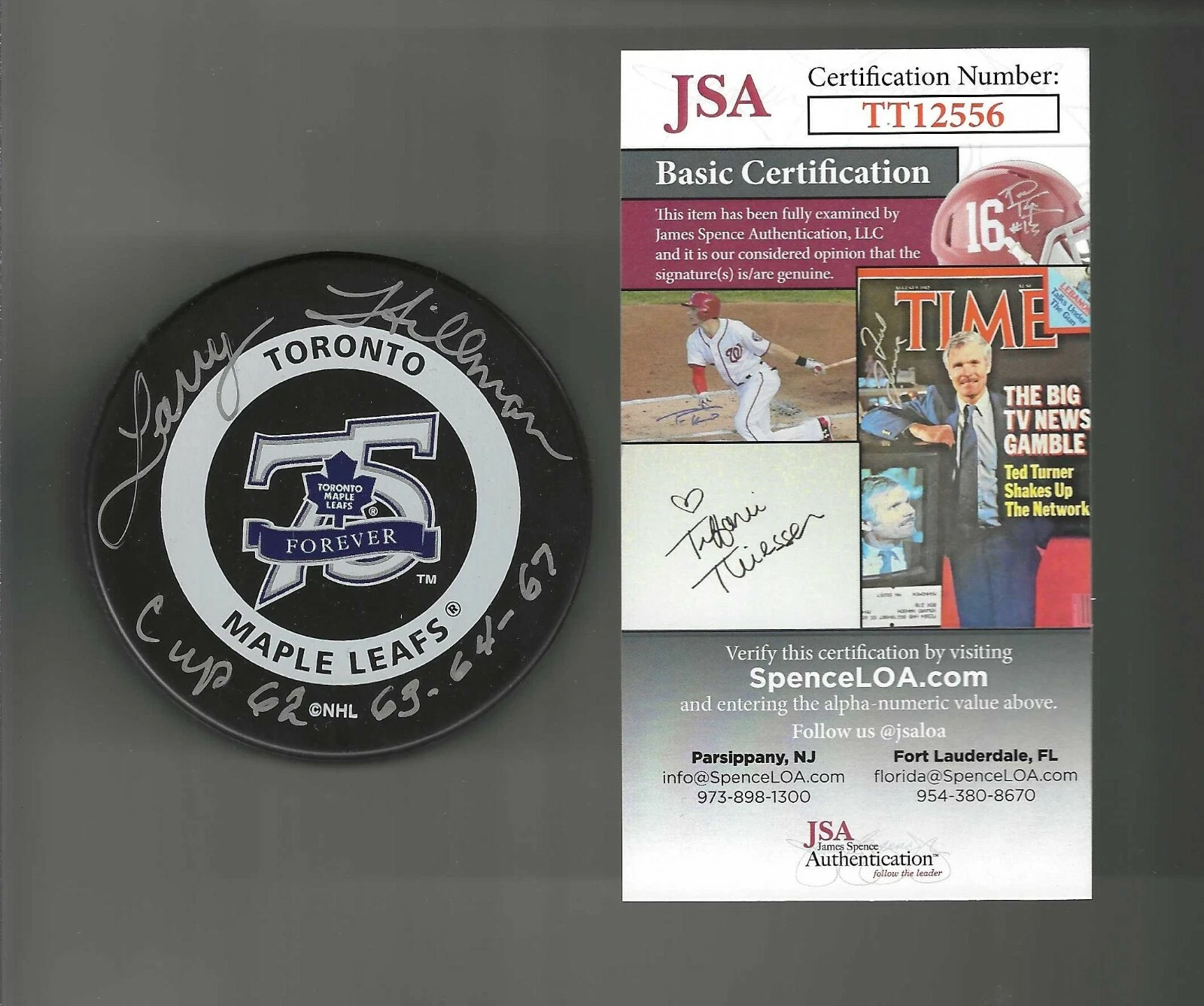 Larry Hillman Signed Toronto Maple Leafs 75th Anniversary Game Puck JSA COA
