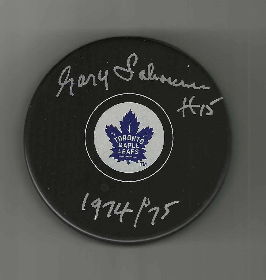 Gary Sabourin Signed & Inscribed Toronto Maple Leafs Puck
