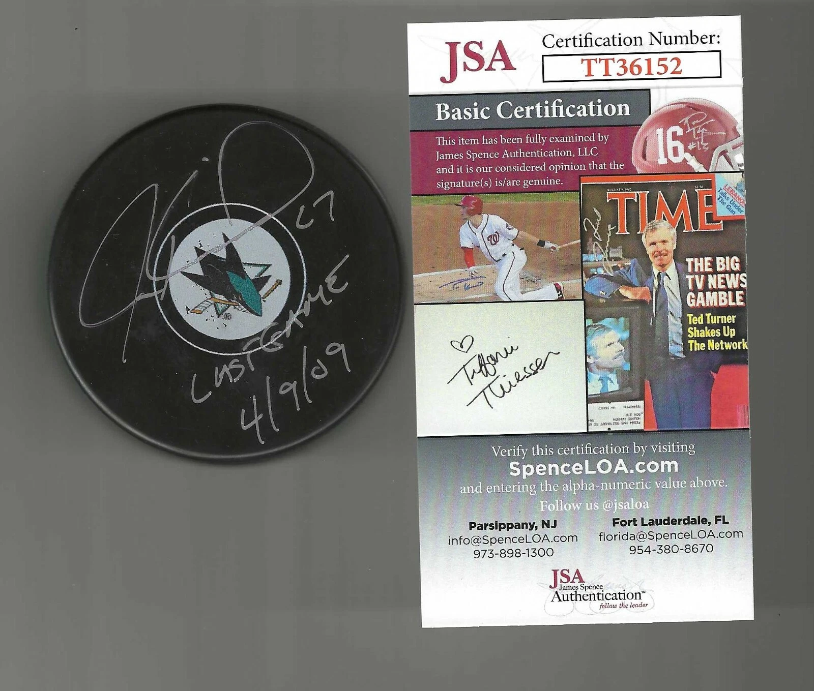 Jeremy Roenick Signed & Inscribed Last NHL Game San Jose Sharks Puck JSA COA
