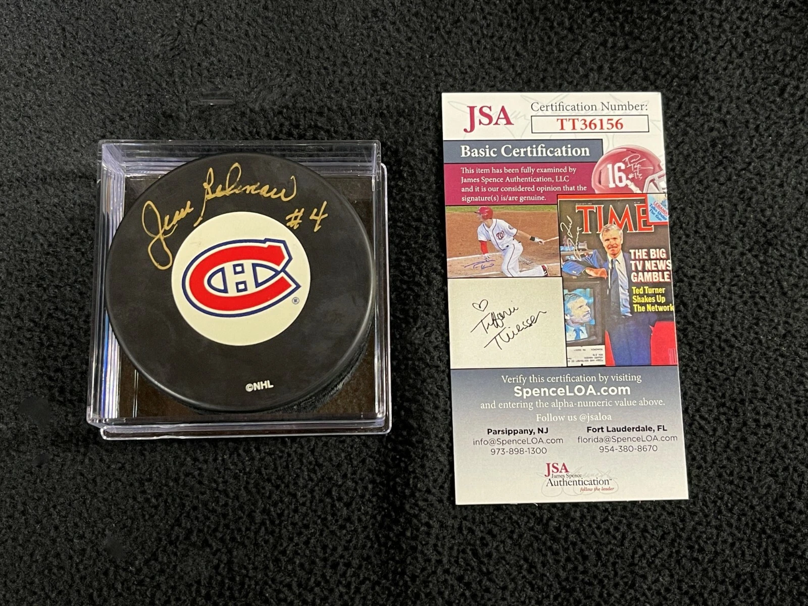 Jean Beliveau Signed Montreal Canadiens Puck JSA COA
