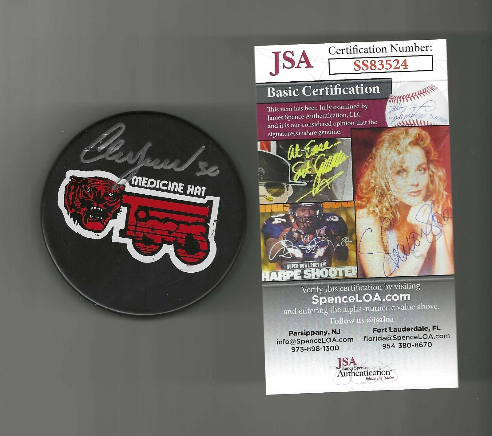Chris Osgood Signed Medecine Hat Tigers Official Game Puck Silver Red Wings JSA
