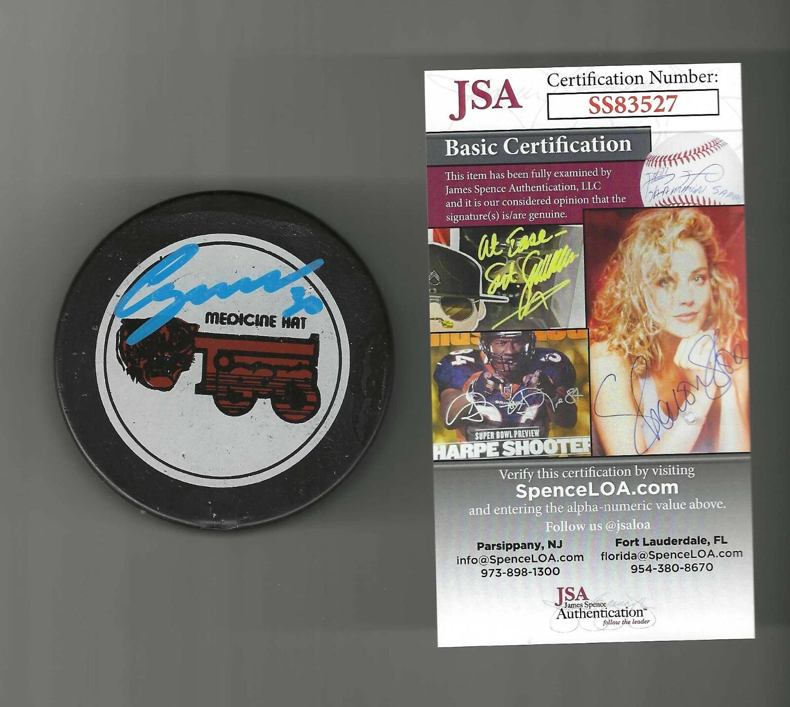 Chris Osgood Signed Medecine Hat Tigers Vintage Game Puck Blue Red Wings JSA
