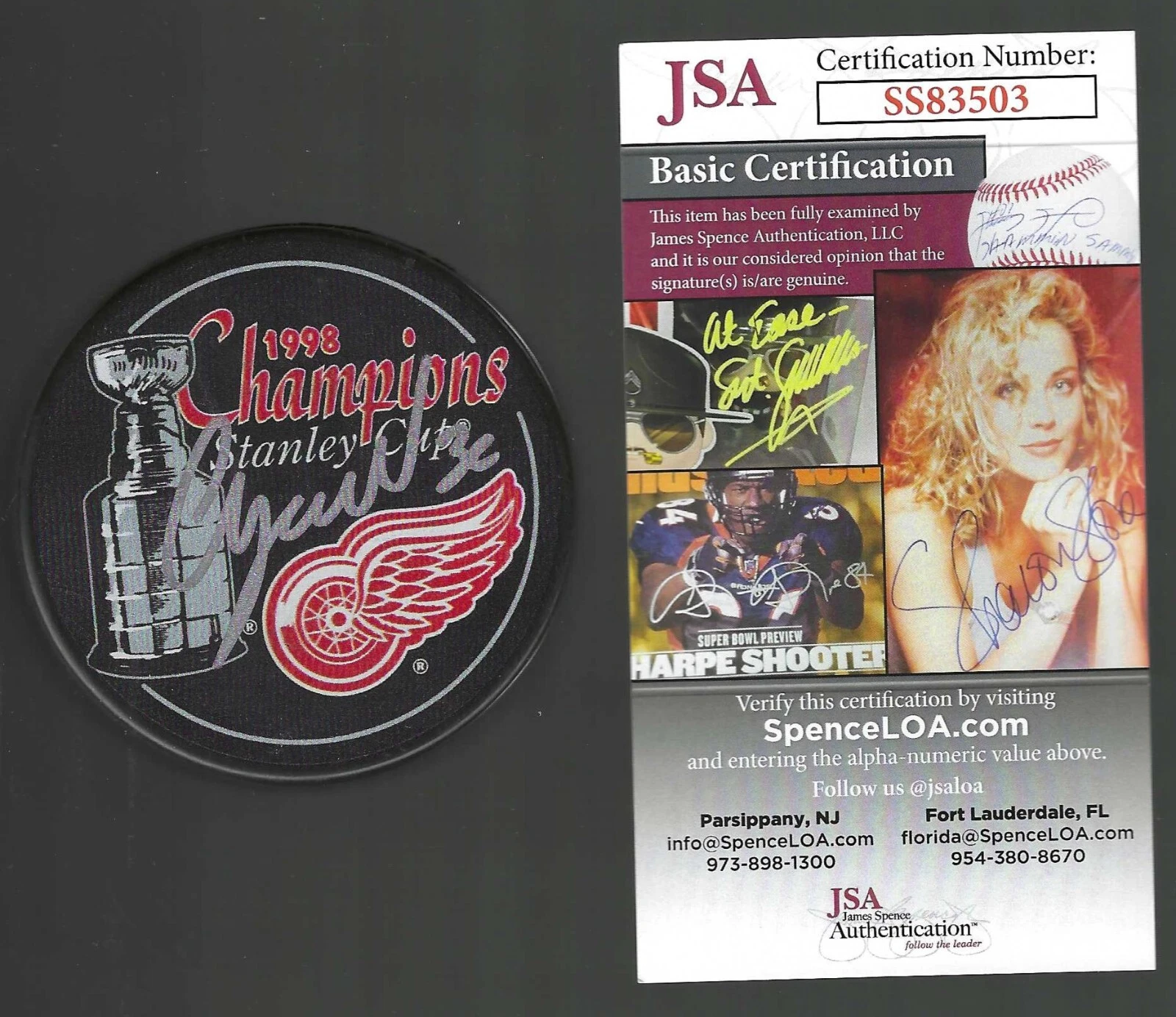 Chris Osgood Signed Detroit Red Wings 1998 Stanley Cup Champions Puck JSA COA
