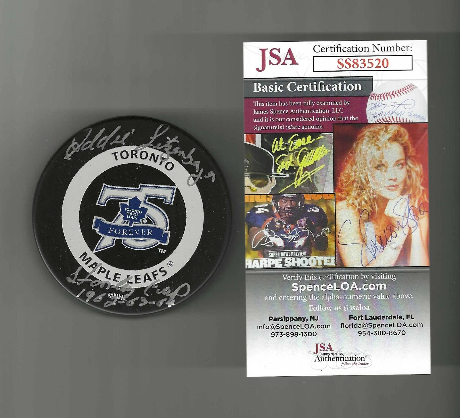 Eddie Litzenberger Signed Toronto Maple Leafs 75th Anniversary Game Puck JSA COA

