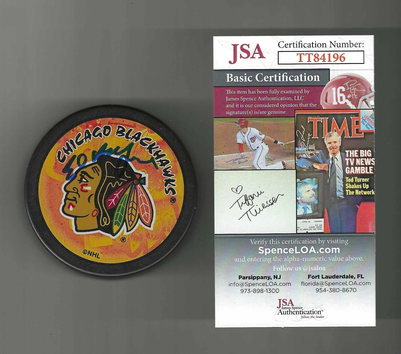 Ed Belfour Signed Chicago Blackhawks Souvenir Puck JSA COA
