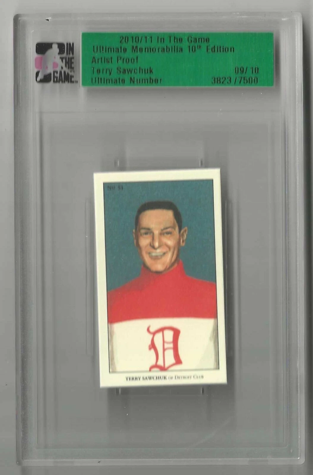 Terry Sawchuk 2010/11 ITG Ultimate Memorabilia 10th Artist Proof Card
