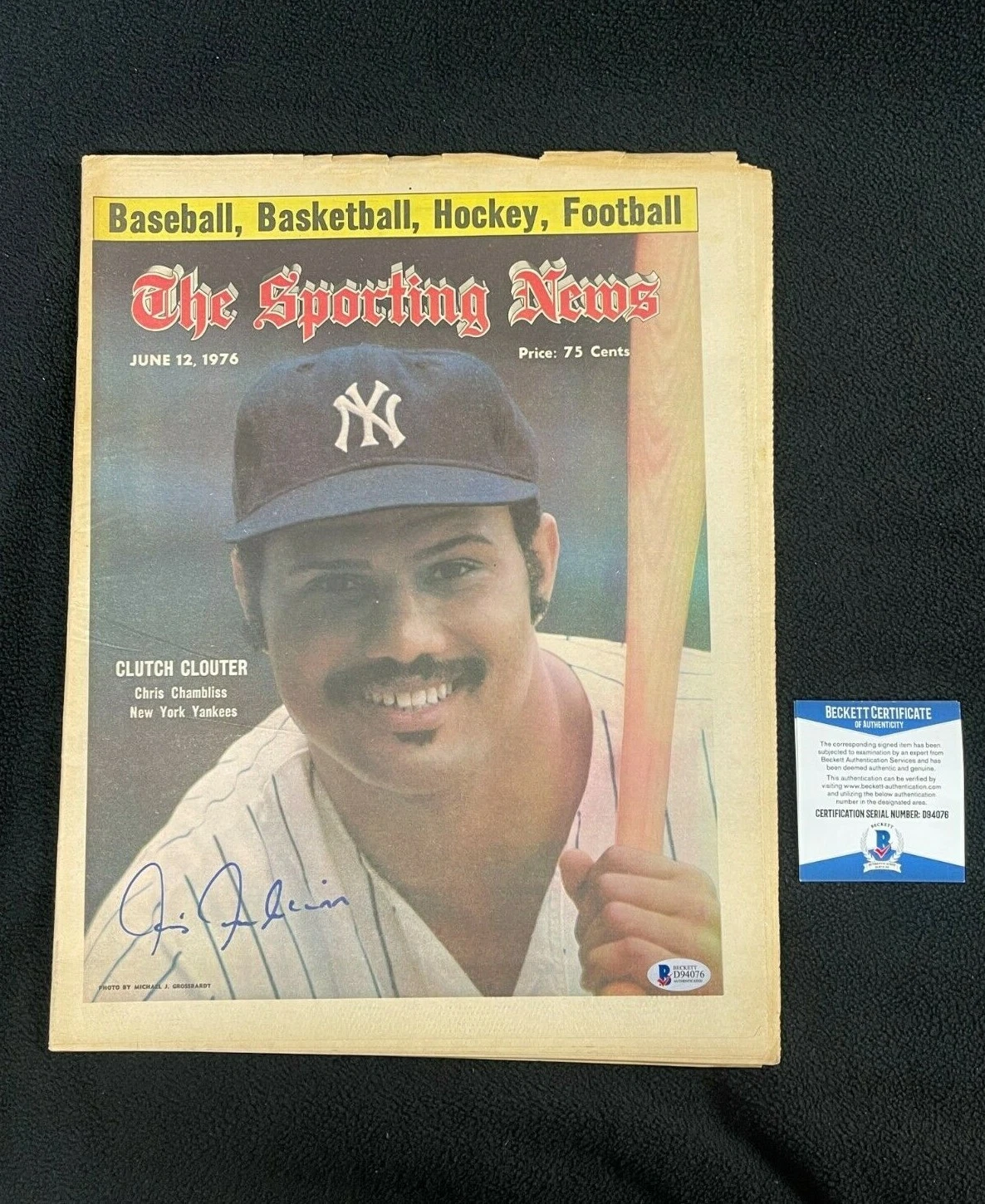 Chris Chambliss Signed New York Yankees Sporting News Magazine Beckett COA
