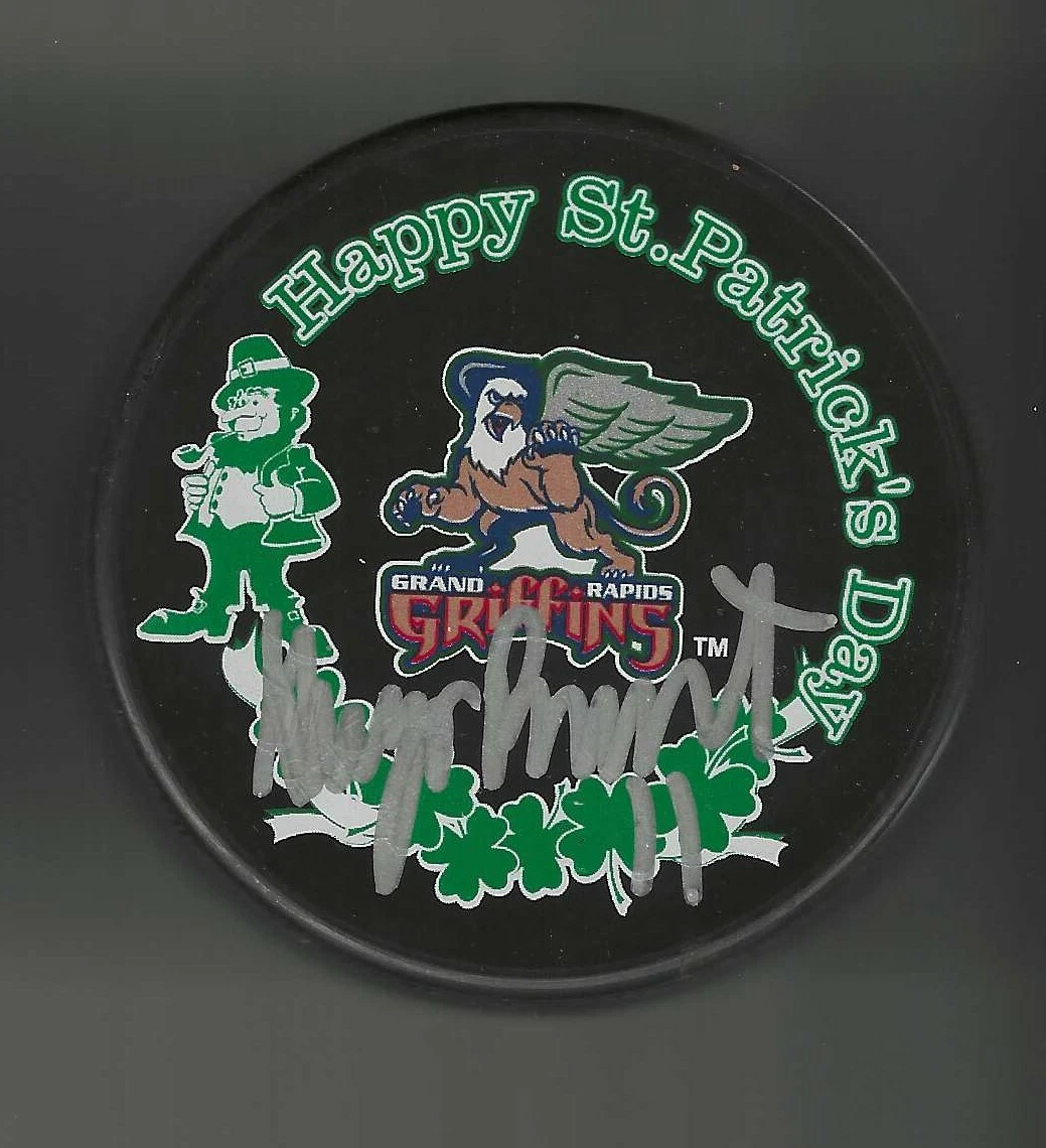 Hugo Boisvert Signed Grand Rapids Griffins St Patricks Day Puck
