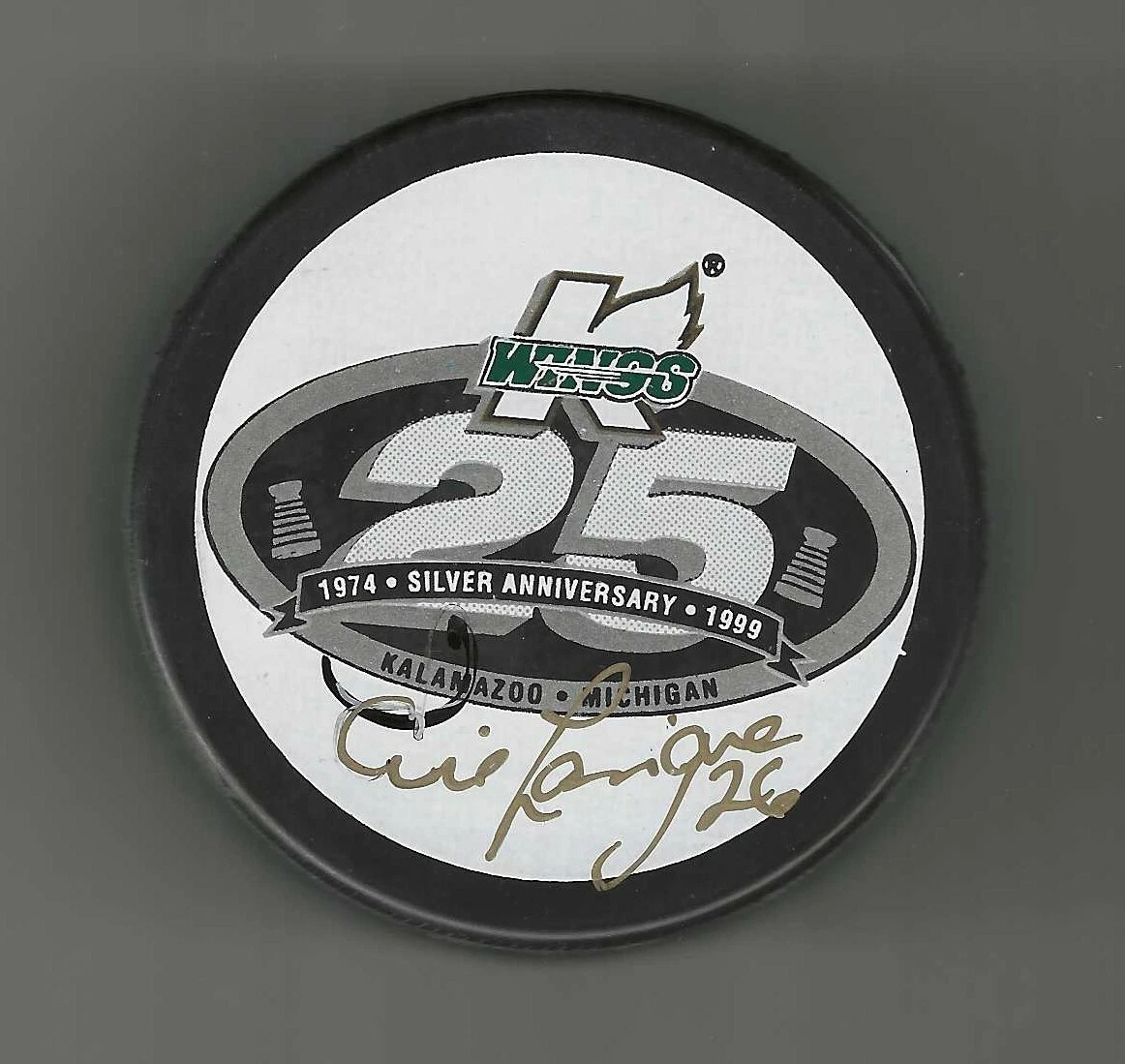 Eric Lavigne Signed Michigan K Wings 25h Anniversary Puck Los Angeles Kings

