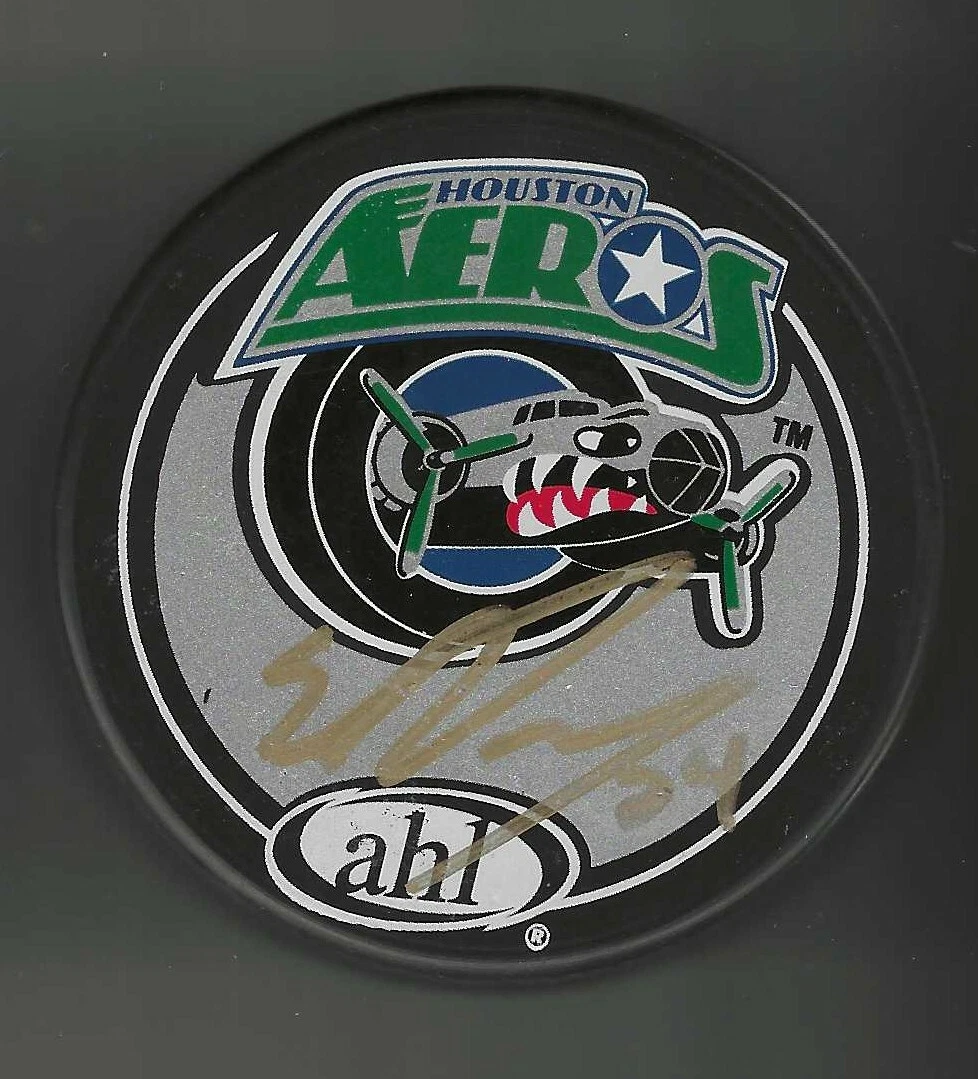 Stephane Veilleux Signed Houston Aeros Souvenir Puck Minnesota Wild

