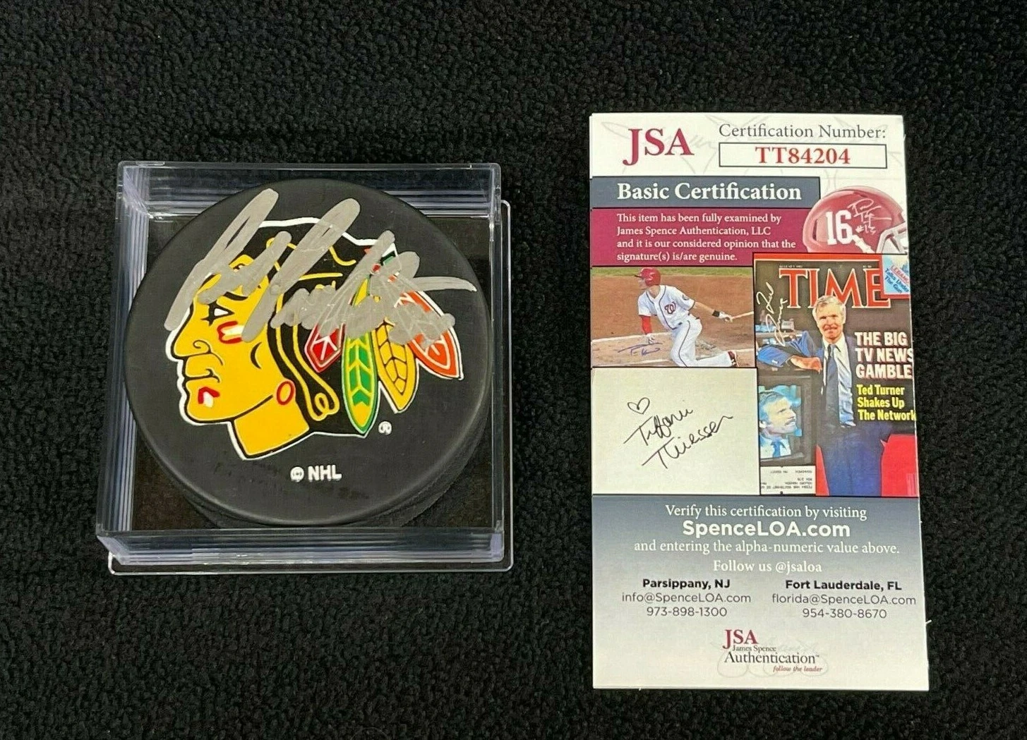 Bob Probert Signed Chicago Blackhawks Ravens Athletic Puck JSA COA TT84204
