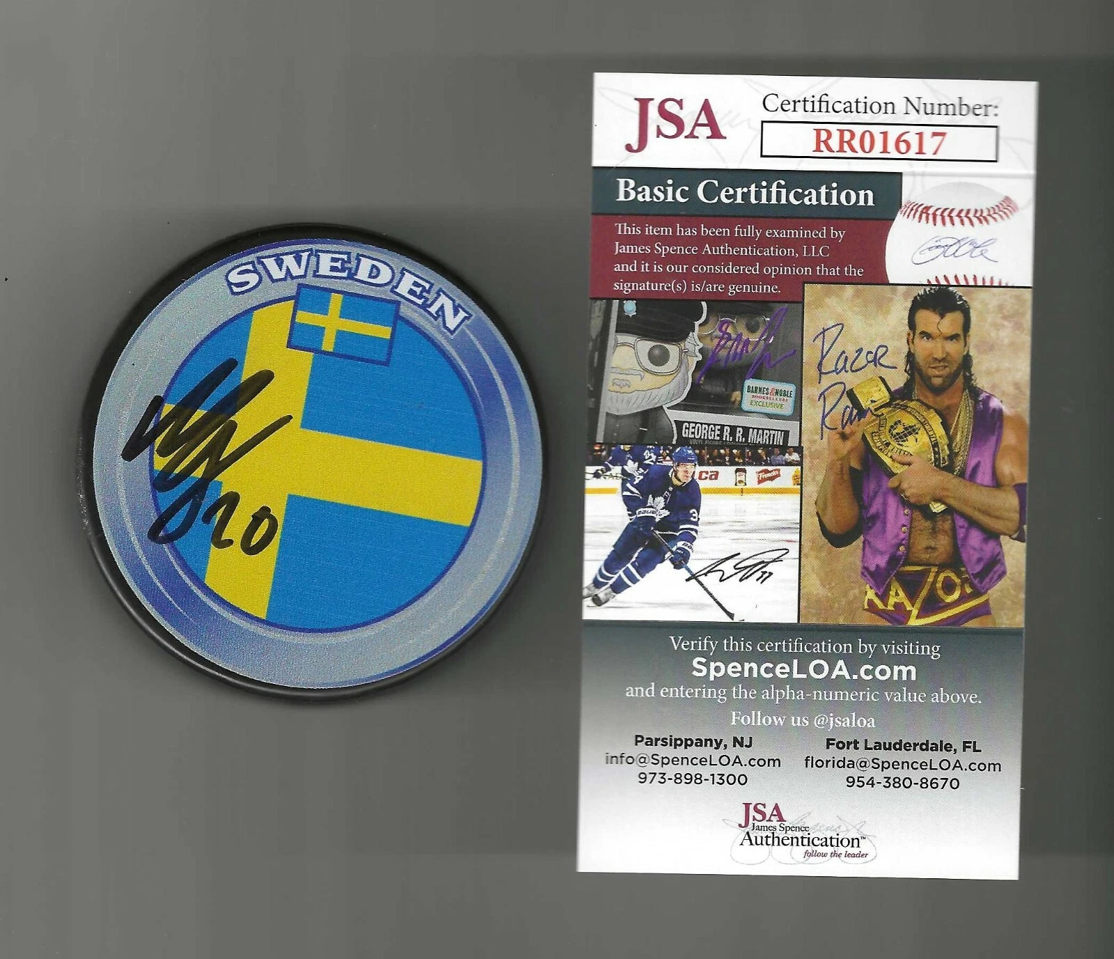 Marcus Sorensen Signed Sweden Flag Puck JSA COA San Jose Sharks

