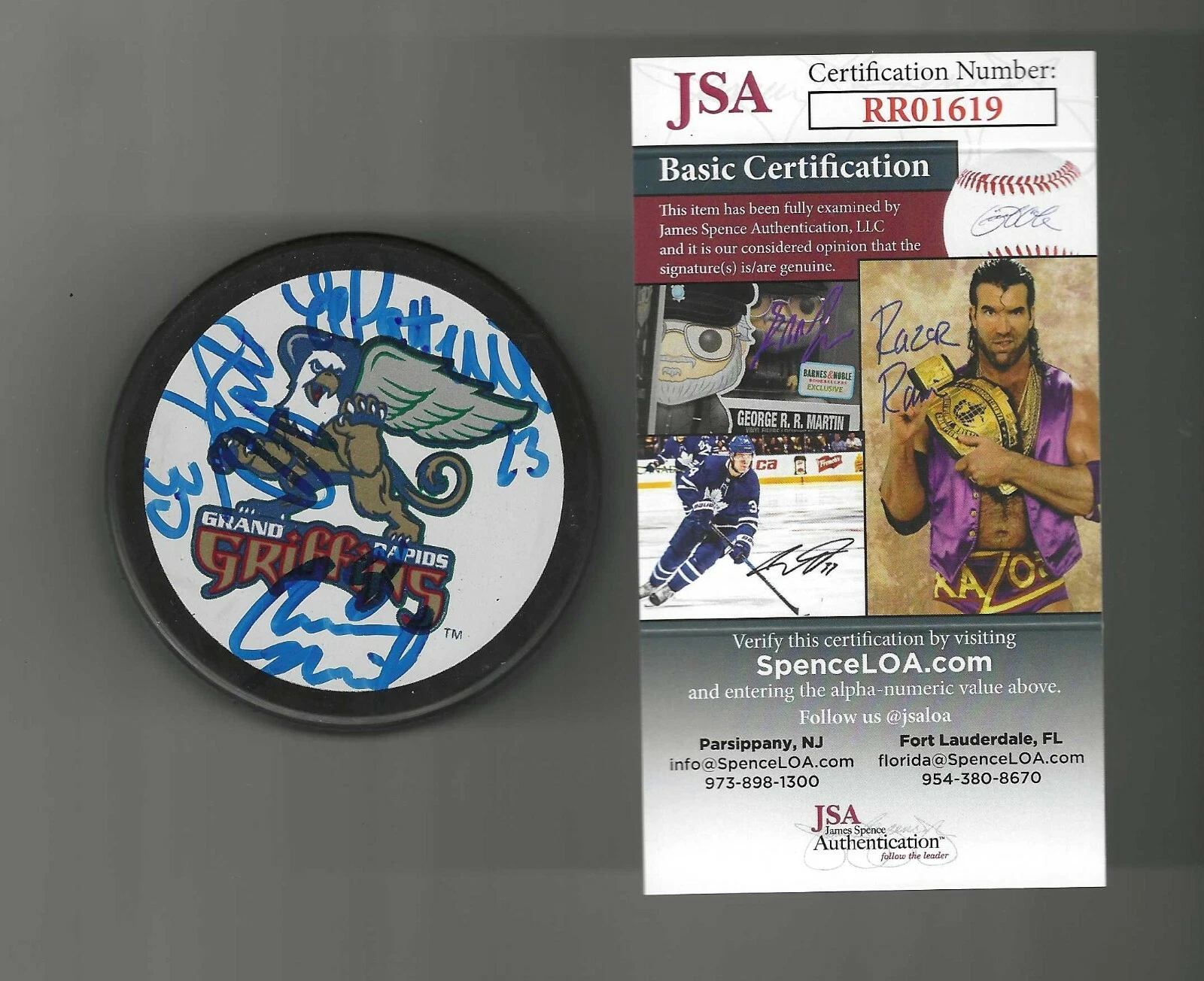 Chris Neil Mike Fountain Ed Patterson Signed Grand Rapid Griffins Puck JSA COA
