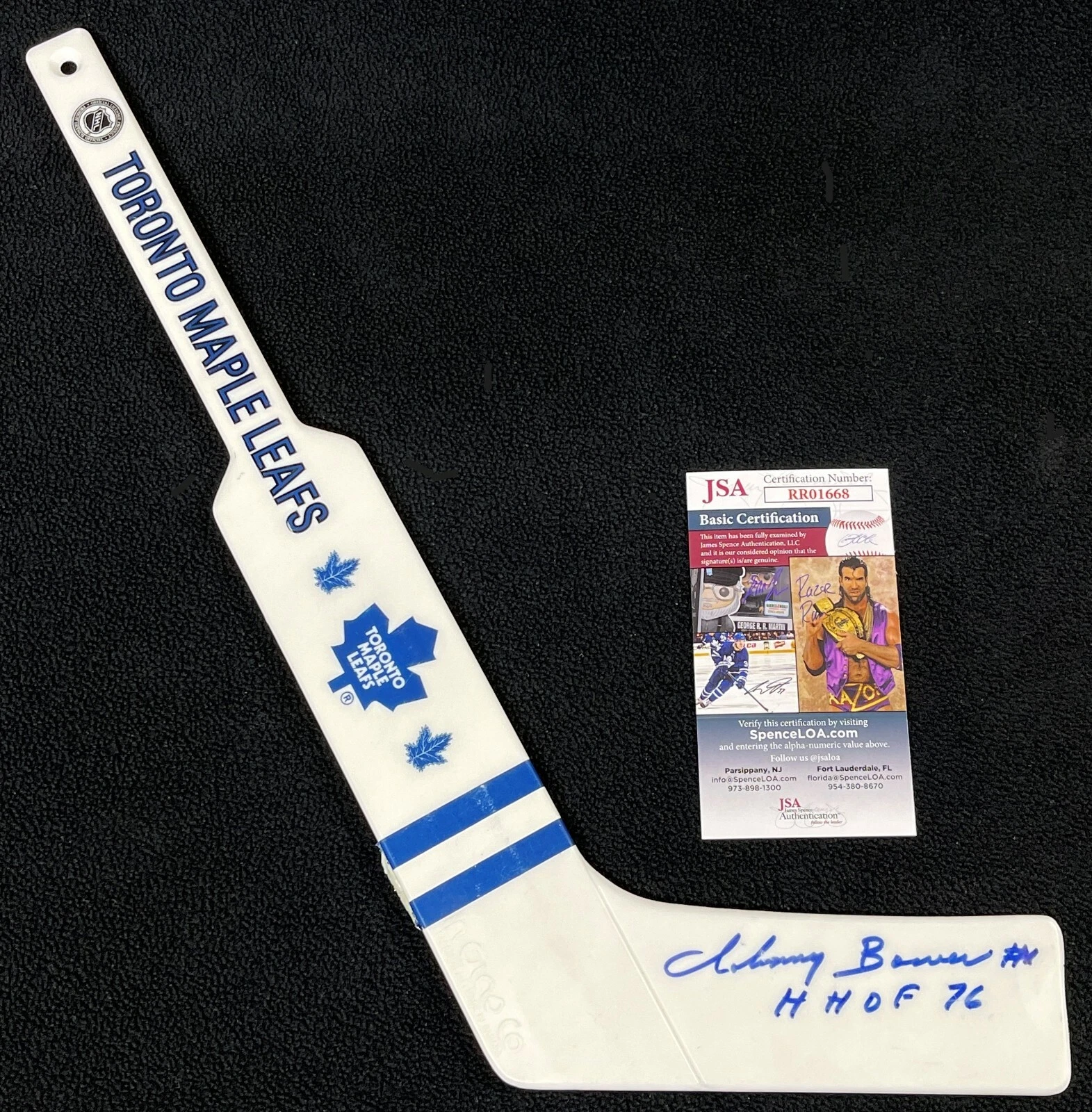 Johnny Bower Signed Toronto Maple Leafs Plastic Mini Goalie Stick JSA COA
