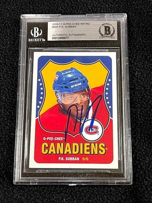 P.K. Subban Signed 2010/11 O-Pee-Chee Retro Rookie Card #504 Beckett Certified
