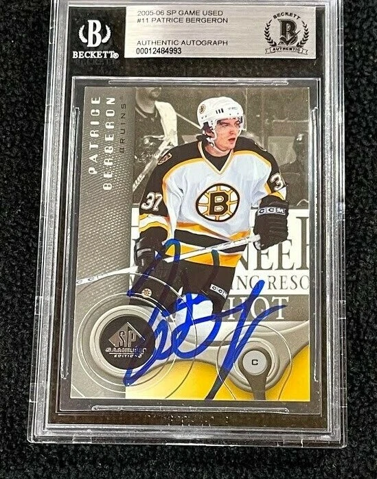 Patrice Bergeron Signed 2005/06 UD SPX Game Used Card #11 Beckett Certified
