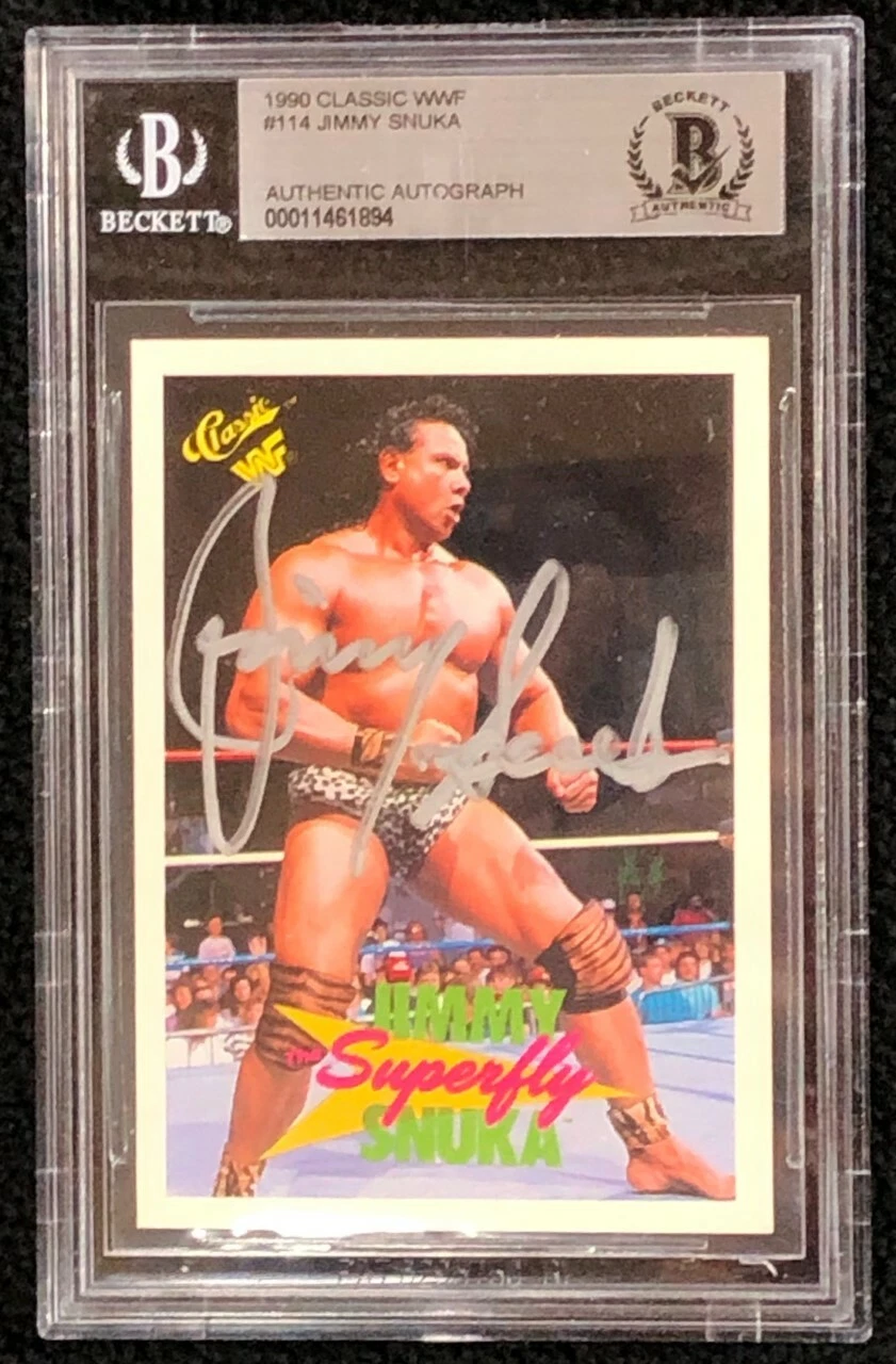 Jimmy Superfly Snuka Signed 1990 Classic WWF Card #114 WWE Beckett Certified
