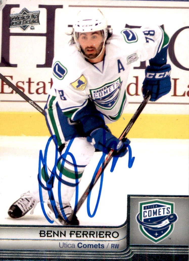 Benn Ferriero Signed 2014 Upper Deck AHL Card #91 Utica Comets San Jose Sharks

