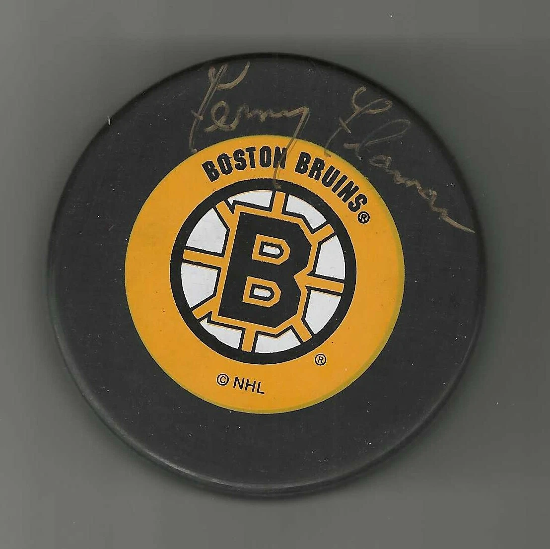 Fern Flaman Signed Boston Bruins Trench Puck
