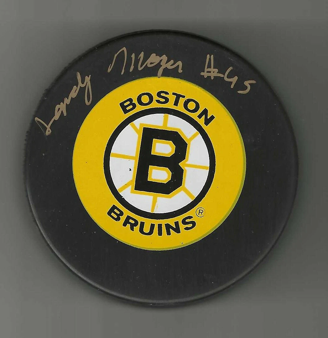 Sandy Moger Signed Boston Bruins Trench Puck
