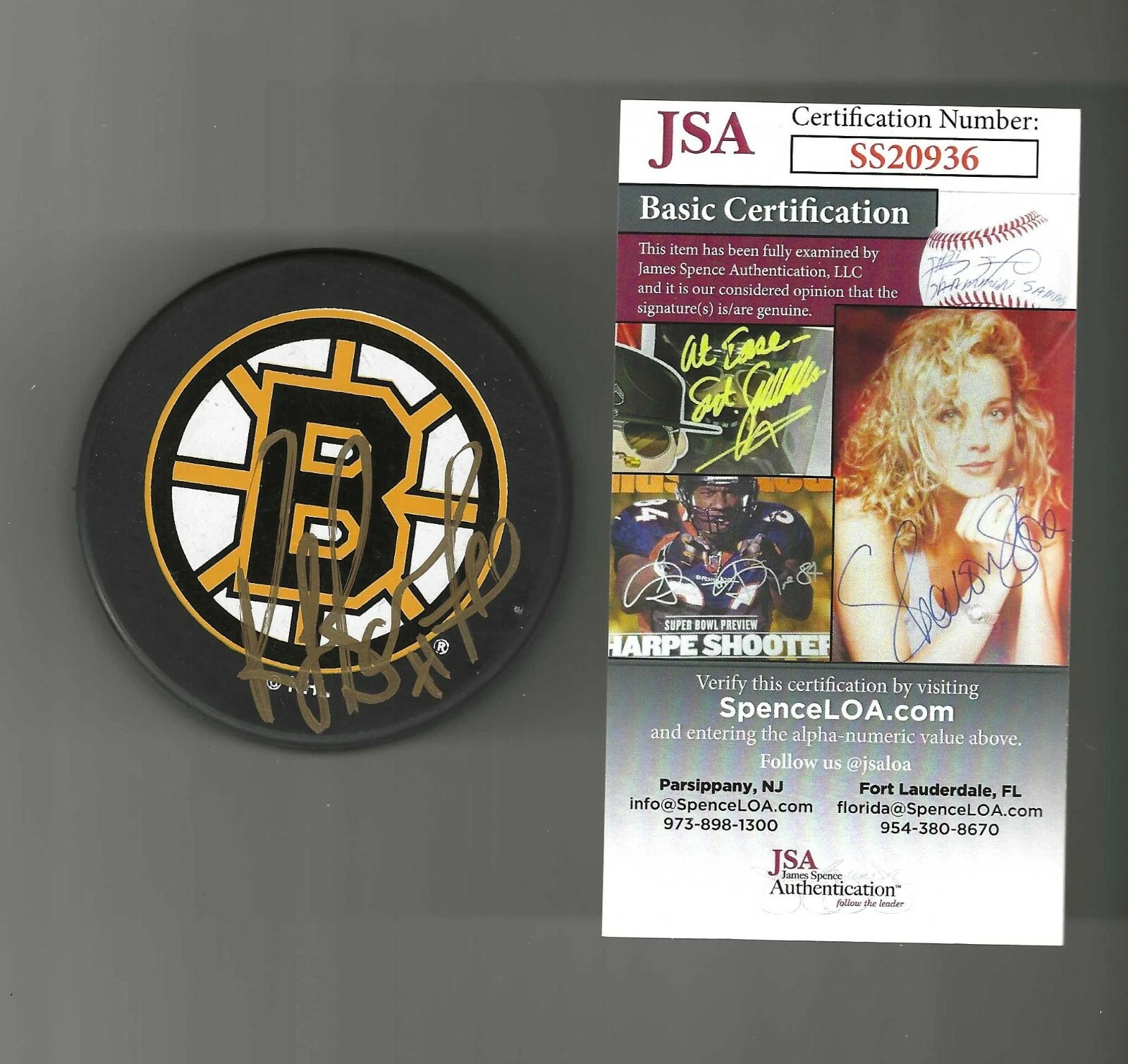 Ray Bourque Signed Boston Bruins Ravens Athletic Puck JSA COA

