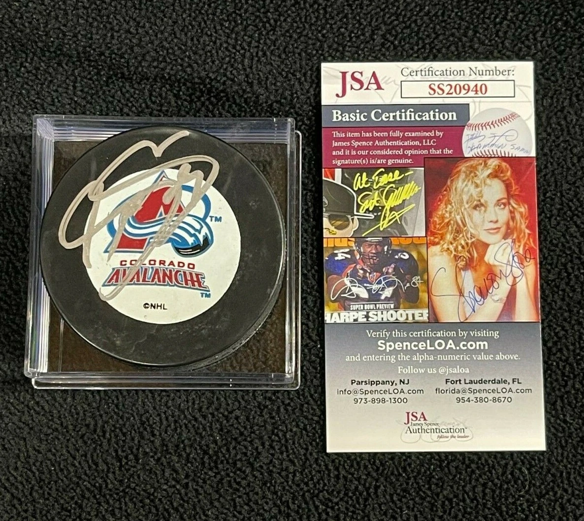 Joe Sakic Signed Colorado Avalanche Inaugural Season Limited Puck JSA COA
