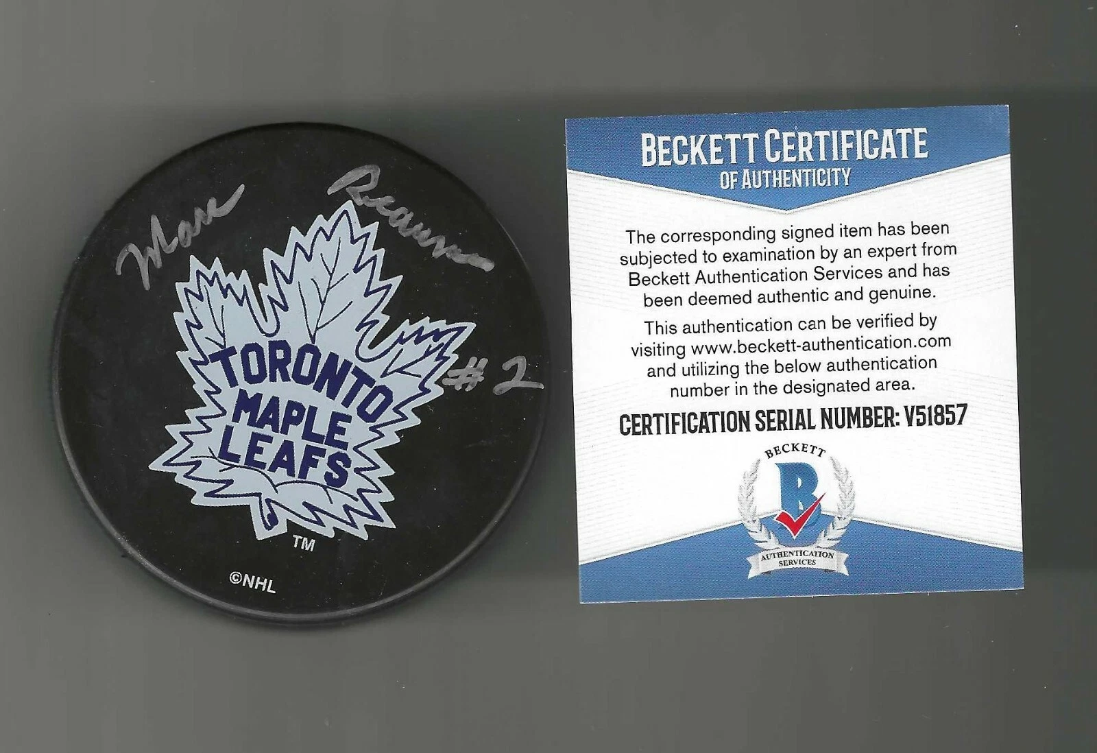 Marc Reaume Signed Toronto Maple Leafs Vintage Logo Puck Beckett COA
