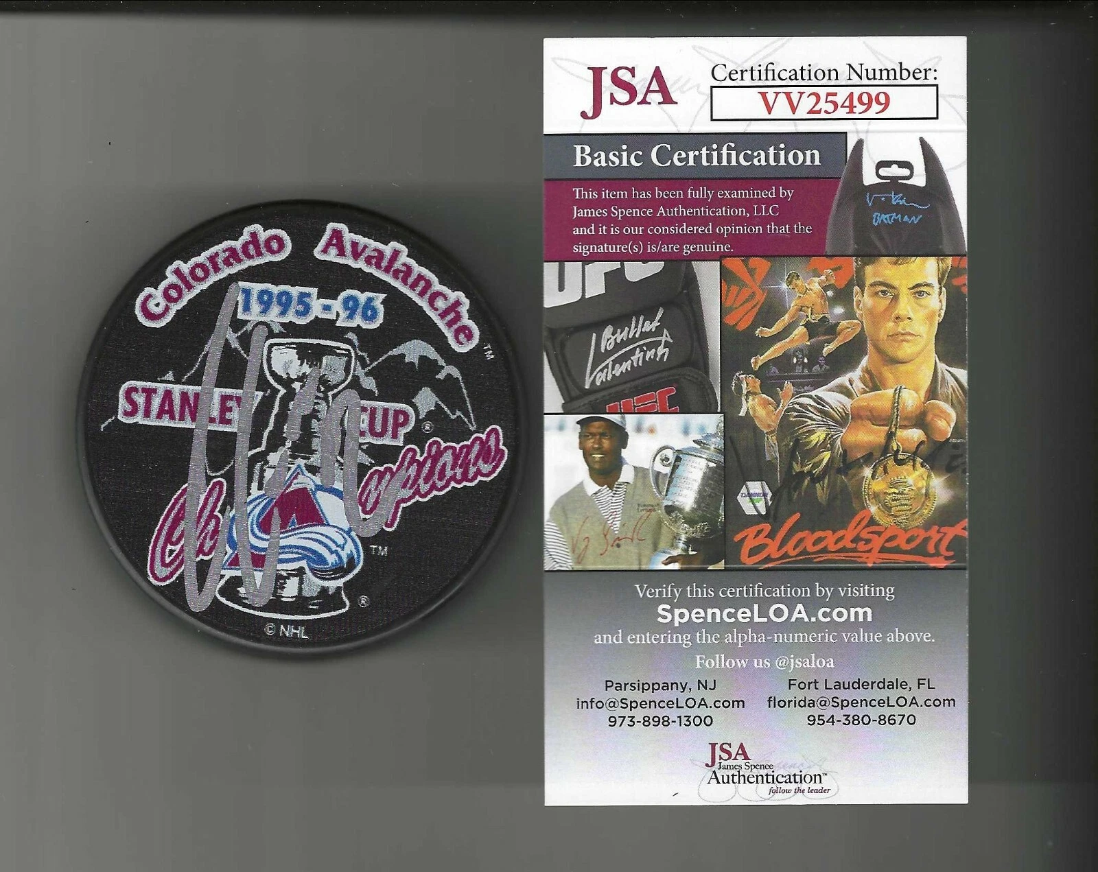 Adam Foote Signed Colorado Avalanche 1996 Stanley Cup Champs Puck JSA COA
