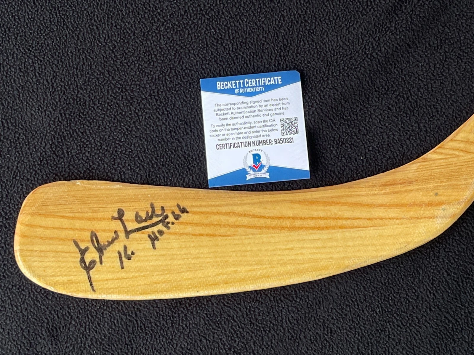 Elmer Lach Signed & Inscribed Montreal Canadiens Stick Beckett COA
