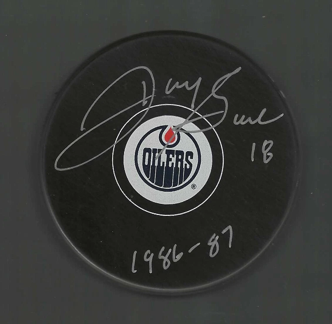 Danny Gare Signed & Inscribed Edmonton Oilers Puck
