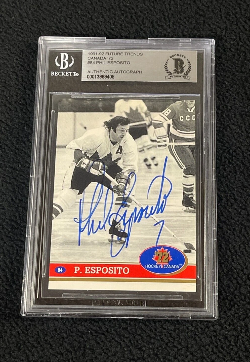 Phil Esposito Signed 1991/92 Future Trends Canada '72 Card #84 Beckett Certified
