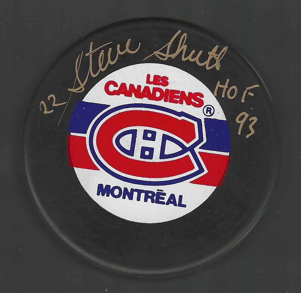Steve Shutt Signed & Inscribed Montreal Canadiens Trench Puck
