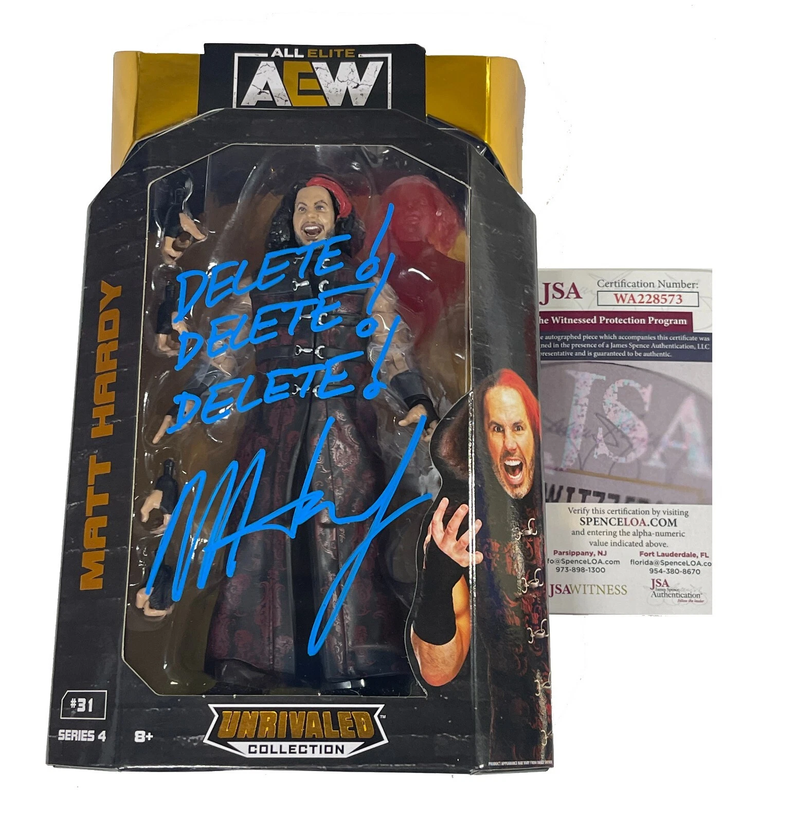 Matt Hardy Signed & Triple-Inscribed AEW Action Figure JSA Witness COA WWE
