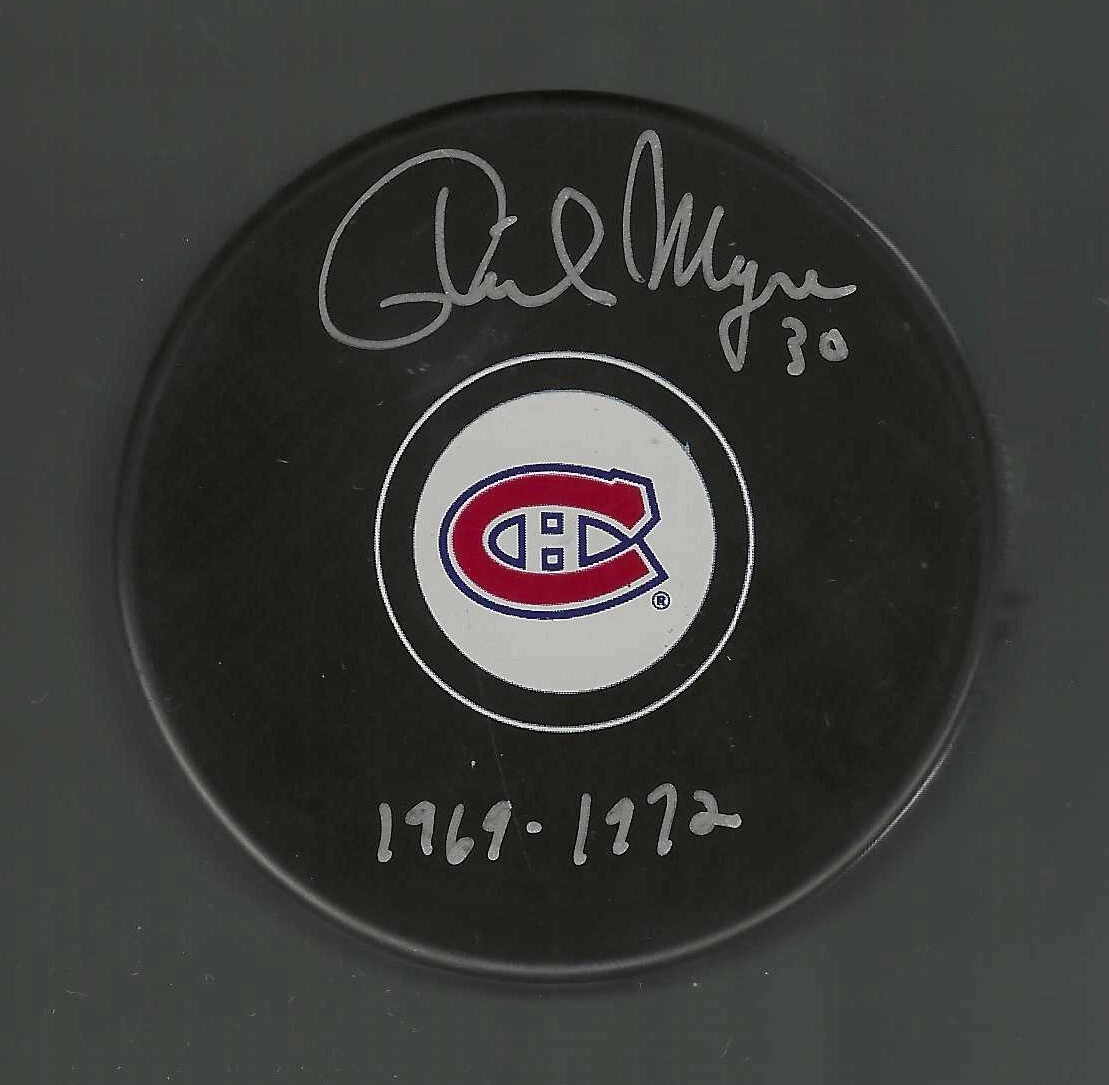 Phil Myre Signed & Inscribed Montreal Canadiens Puck
