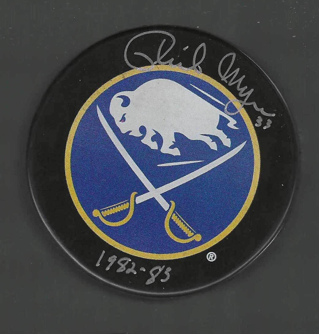 Phil Myre Signed & Inscribed Buffalo Sabres Souvenir Puck
