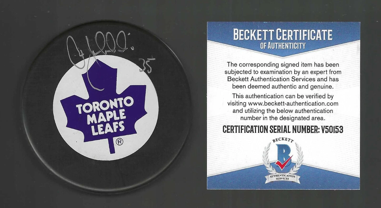 Pat Joblonski Signed Toronto Maple Leafs Trench Puck Beckett COA
