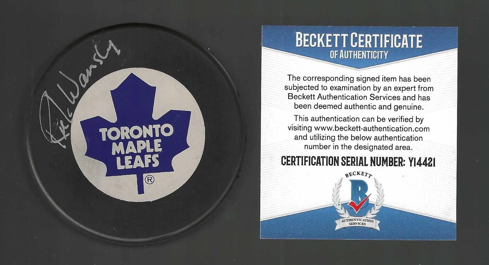 Rick Wamsley Signed Toronto Maple Leafs Trench Puck Beckett COA
