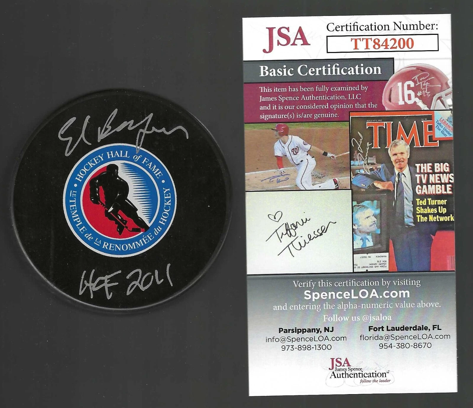 Ed Belfour Signed Hockey Hall Of Fame Small Logo Puck JSA COA HOF Maple Leafs
