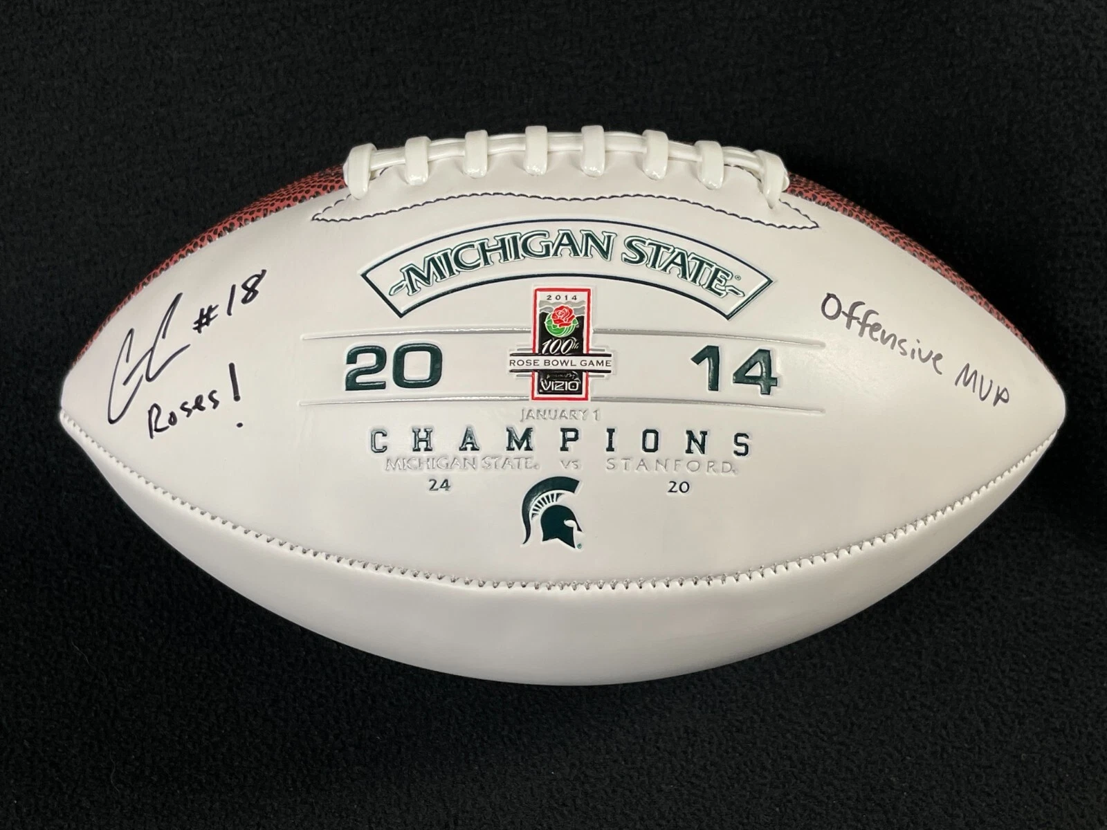 Connor Cook Signed Inscribed Michigan State Spartans 2014 Rose Bowl Football JSA

