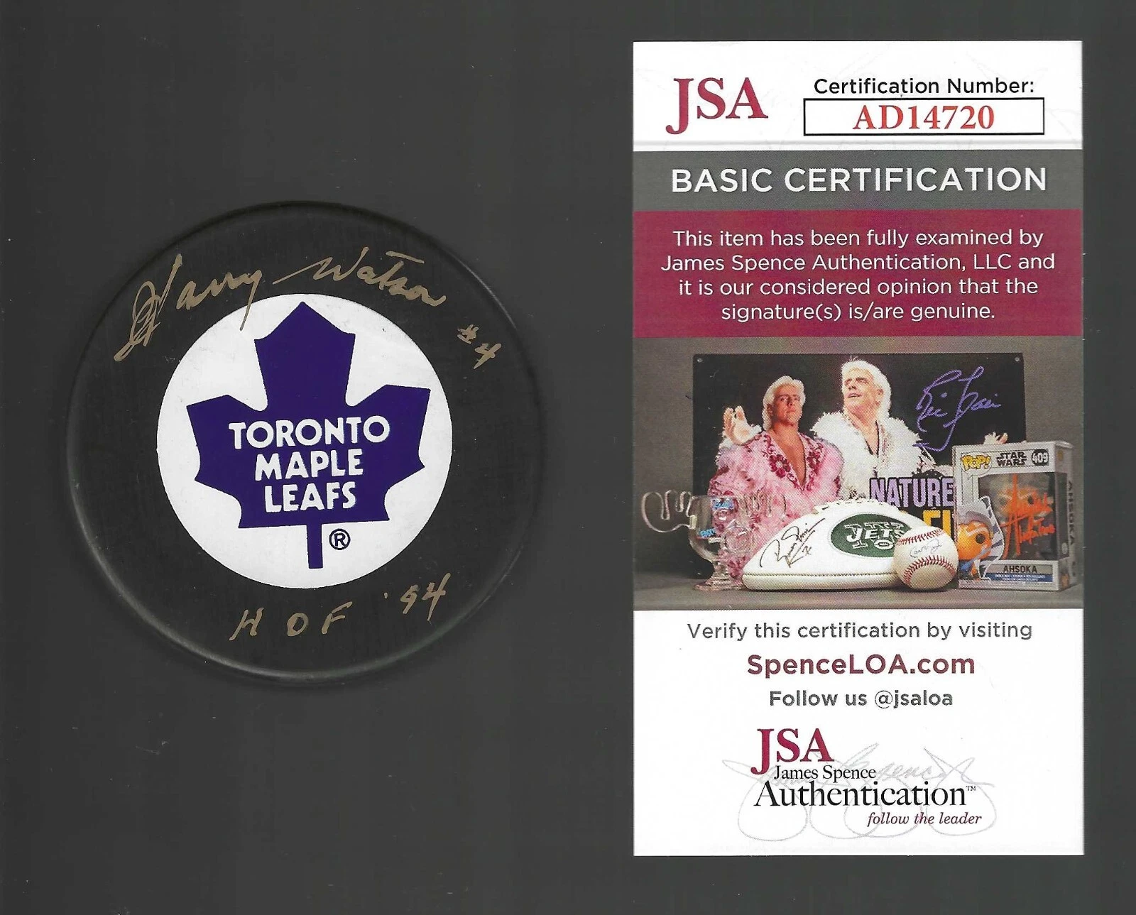Harry Watson Signed & Inscribed Toronto Maple Leafs Trench Puck JSA COA AD14720

