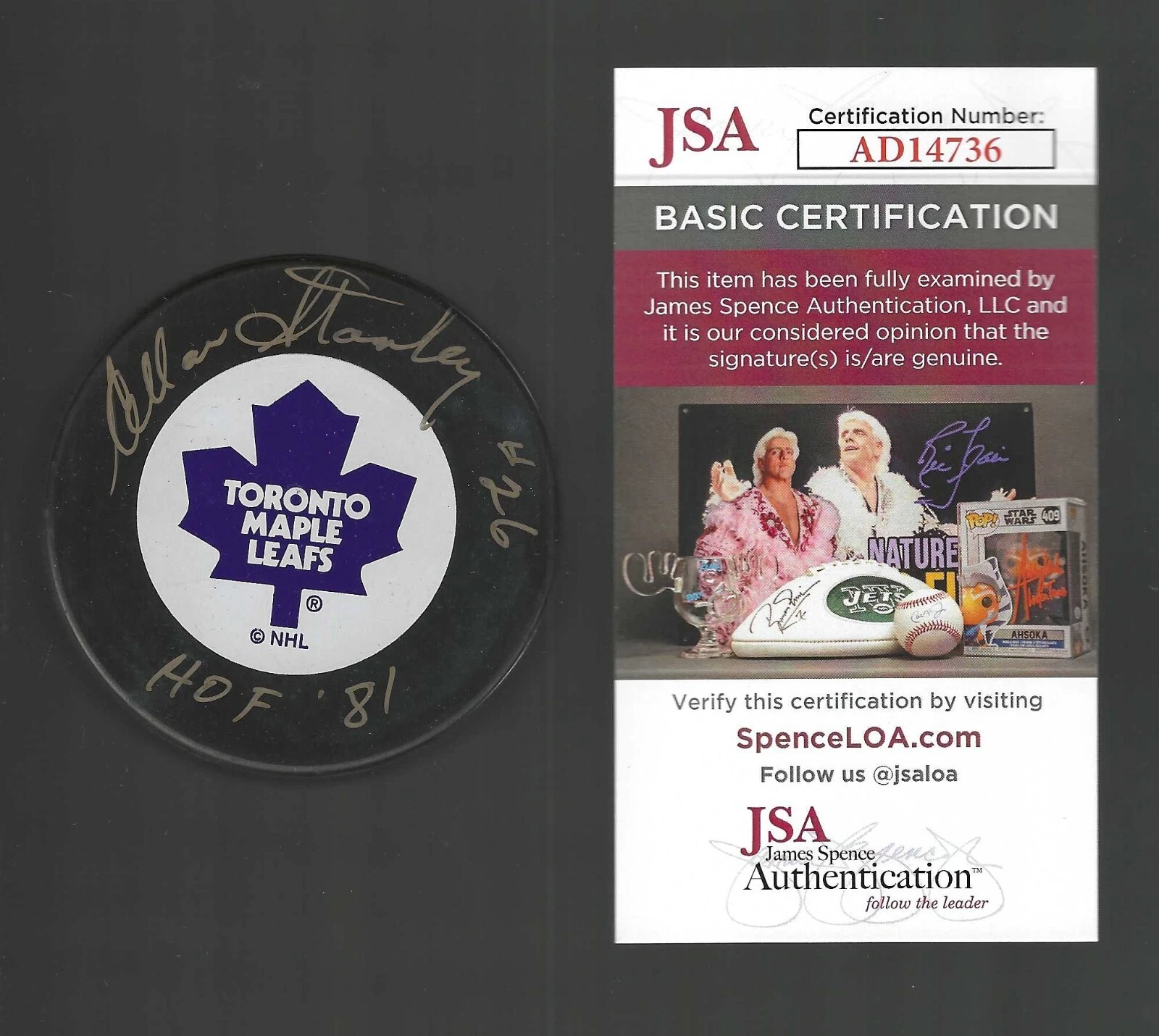 Allan Stanley Signed Toronto Maple Leafs Trench Puck JSA COA AD14736
