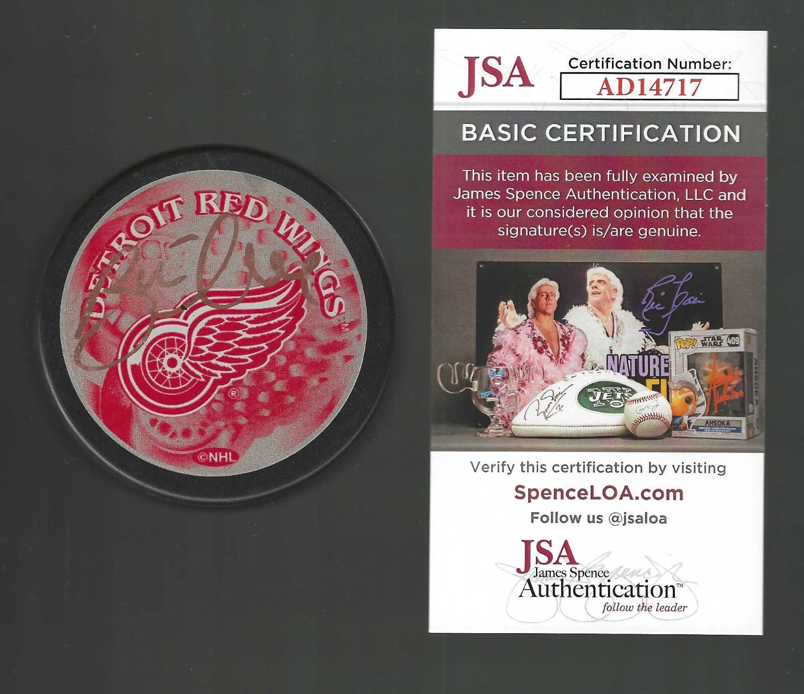 Brett Hull Signed Detroit Red Wings Souvenir Puck JSA COA
