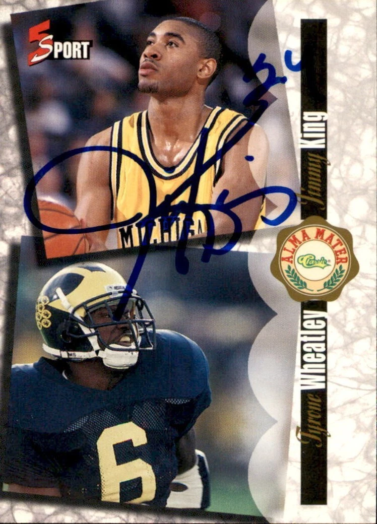 Jimmy King Signed 1995/96 Classic 5 Sport Card #185 Michigan
