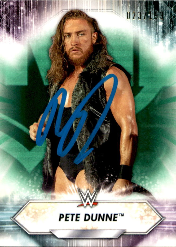 Pete Dunne Signed 2021 Topps WWE NXT Green Card #182 023/199
